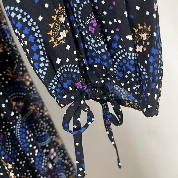 Anthropologie Maeve Dress Size 16W Long Sleeve Black V-Neck Pattern Knee Length - Picture 6 of 12